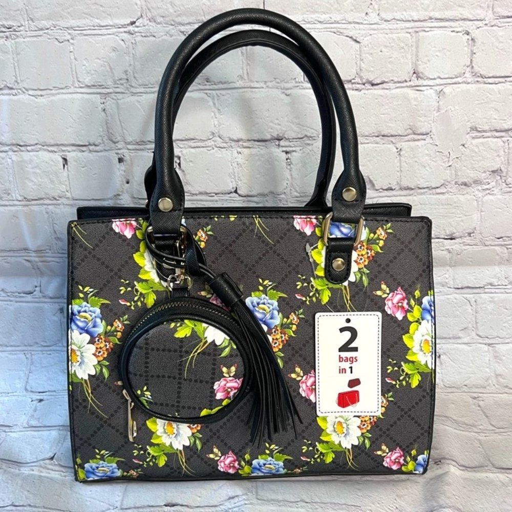 Black Floral Medium Satchel